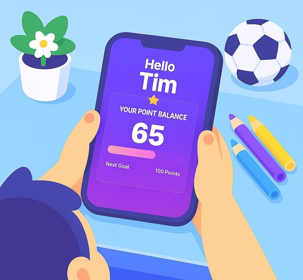 Happy family using RewardBuddy app together